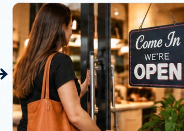 Local customer entering a participating merchant business